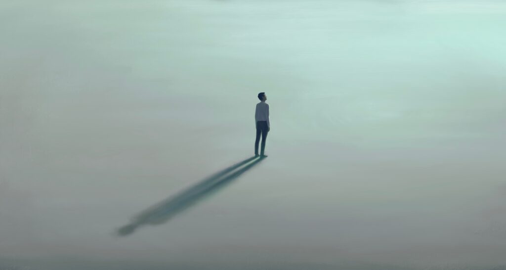 Lonely young man with the light. painting illustration